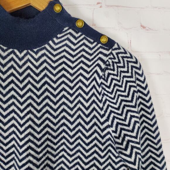 NEW J Crew Button Detail Mockneck Sweater Herringbone XS Blue White Alpaca Blend - Picture 5 of 13